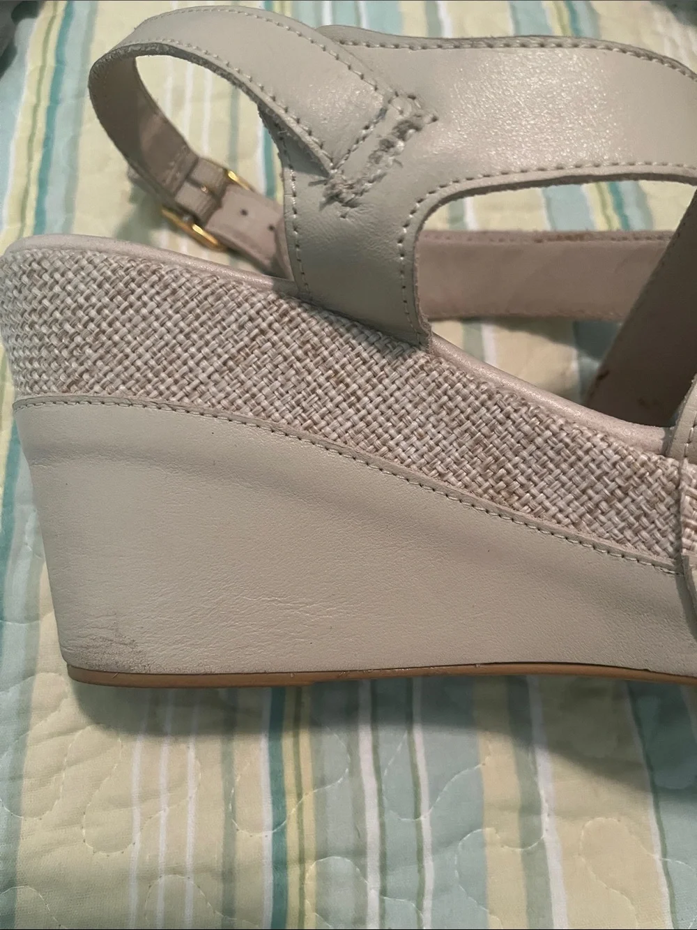 Women’s Cream Strappy Wedge Sandals with Textured Toe Strap